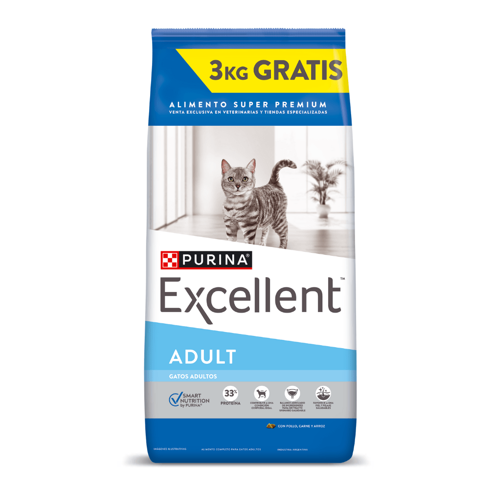 Alimento Excellent Gato Adulto Pollo Y Arroz - 15+3 Kg